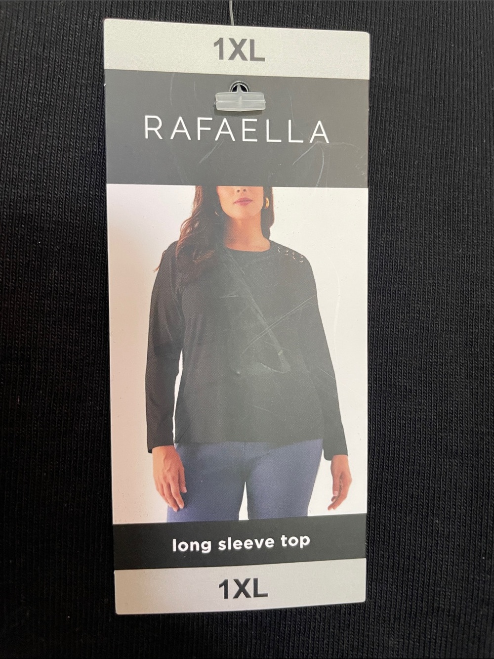 Rafaella Black Long-Sleeve Top with Eyelet Shoulder Detail - Picture 2 of 5